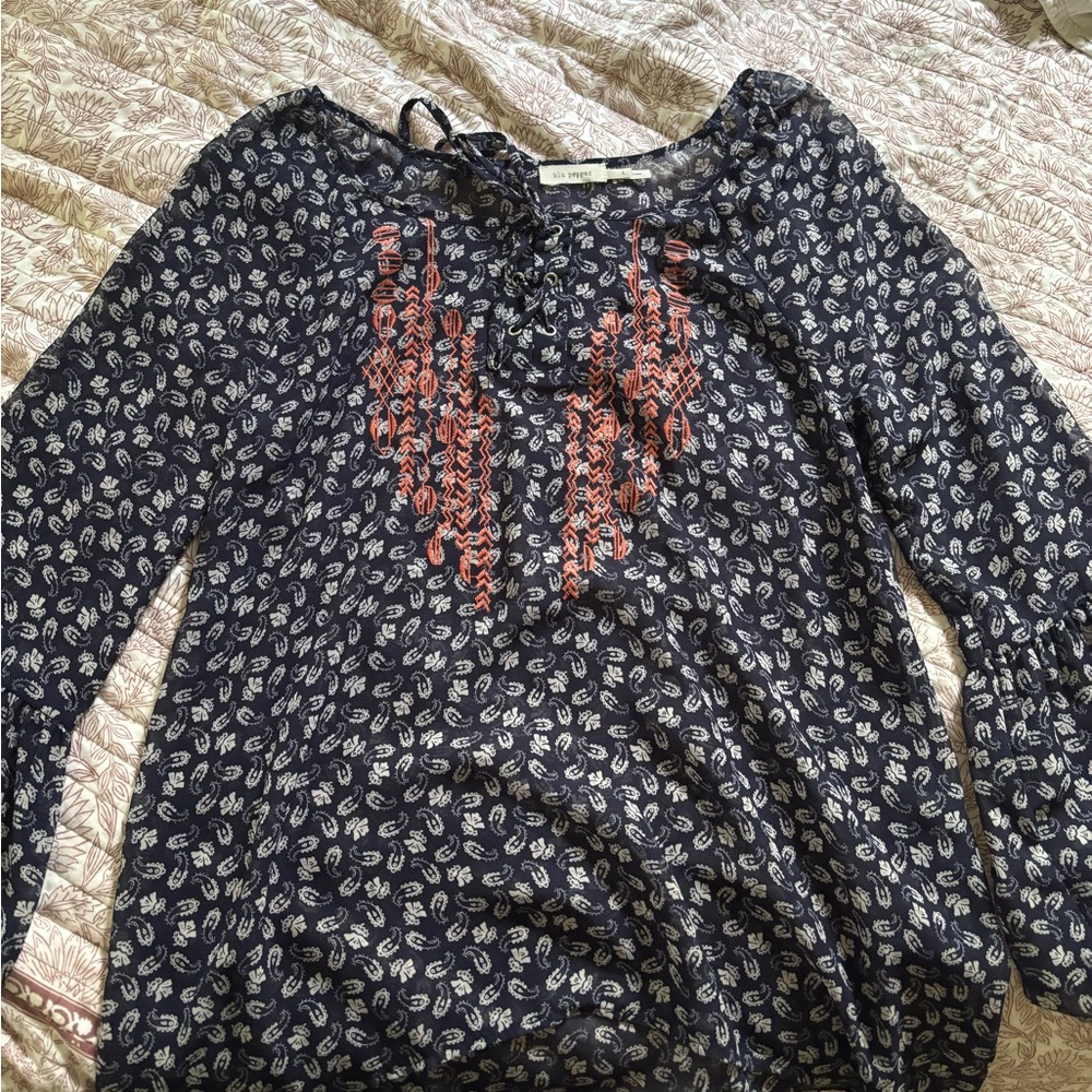Blu Pepper Navy and Red Paisley Blouse